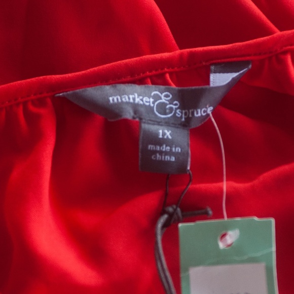 NWT Market & Spruce Red Orange Jaimy Cold Shoulder Embroidered Blouse - Picture 2 of 9